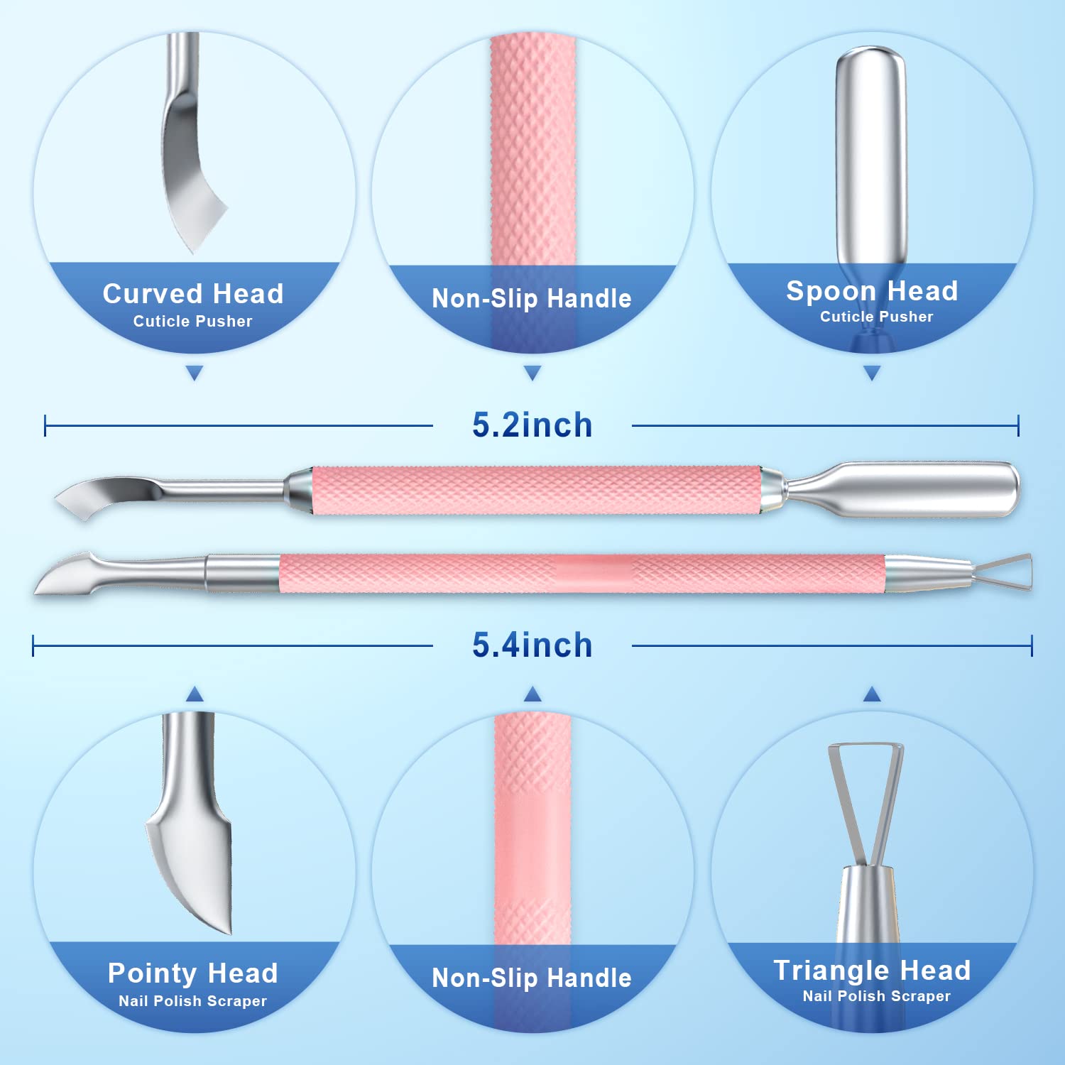 2PCS Metal Silver Cuticle Pusher and Cutter Remover Salon Quality Stainless Steel Acetone Gel Nail Polish Peeler Scraper Durable Professional Manicure Pedicure Cleaner Tool For Fingernail and Toenail - Image 2